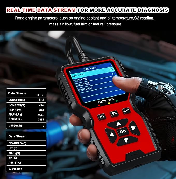 V519 OBD2 Diagnostic Scanner Tool - Vechicle Check Engine Light Code Reader with Battery Voltage Tester, I/M Readiness, Reset,