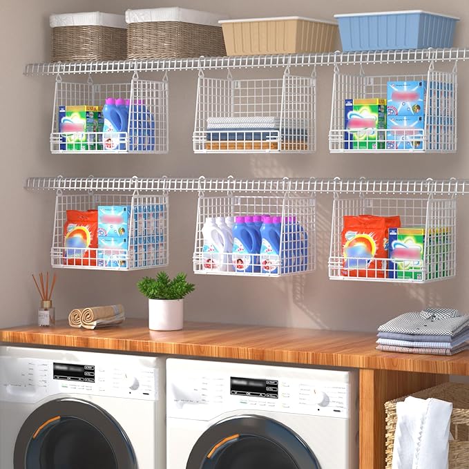 PUPPYCUTE 3 Pack Laundry Room Organization and Storage, Hanging Wire Basket for Laundry Closet Wire Shelves, Laundry Closet O