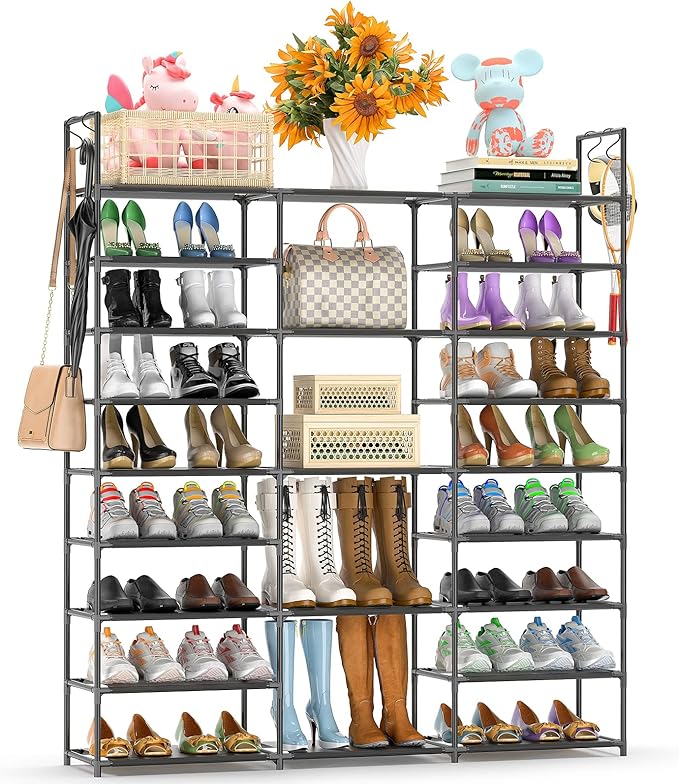 Kottwca Shoe Rack Organizer, Large Shoe Rack for Entryway Closet, Metal Shoe Shelf for Shoes and Boots, Big Non-Woven Fabric 