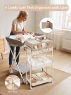 Fortella Baby Diaper Caddy, 3 Tier Rolling Storage Cart for Baby Essentials, Diaper Cart with Detachable Dividers, Storage & 