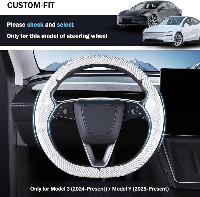 Steering Wheel Cover for Tesla Model 3 Highland(2024-Present)/ Model Y Juniper(2025-Present),Anti-Slip,Comfortable Grip,Breathable,Customized for Tesla Model 3/Y Accessories,Bright White