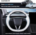 Steering Wheel Cover for Tesla Model 3 Highland(2024-Present)/ Model Y Juniper(2025-Present),Anti-Slip,Comfortable Grip,Breathable,Customized for Tesla Model 3/Y Accessories,Bright White