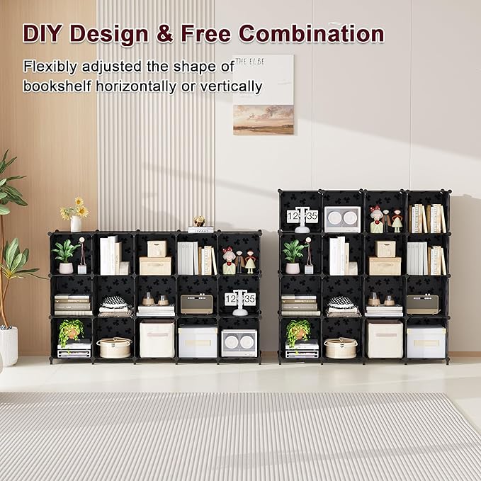 UNKU Cube Storage Organizer, 16 Cube Closet Organizer Storage Shelves, DIY Stackable Bookcase, Clothes Organizer Shelf for Cl