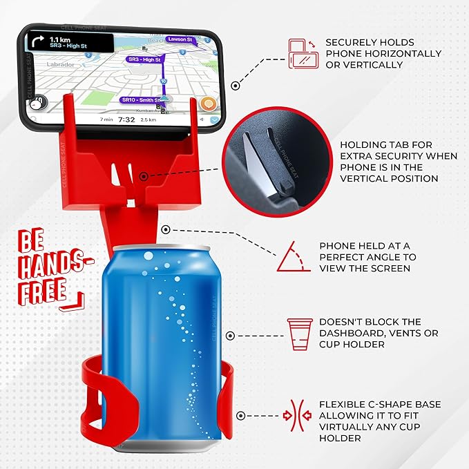Cup Holder Phone Holder Mount for Car - Universal Adjustable Expander Cradle Hands-Free Driving - Compatible with All Smartphones Car Mount for iPhone Samsung Google Android Mobile Accessories Red