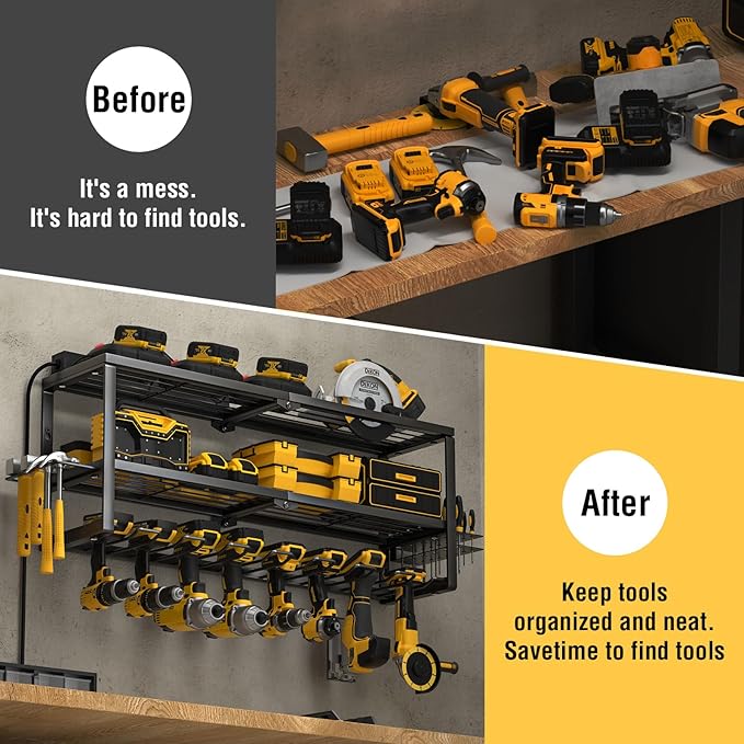 YYR Heavy Duty Power Tool Organizer with Charging Station, Cordless Drill Hanger Storage Rack, Battery Tools Holder Wall Moun