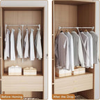 Pull Down Closet Rod White, Adjustable 33-45 inches Side Mounted Closet Rod, Two-way Buffering 60 lbs Heavy Duty Wardrobe Lif