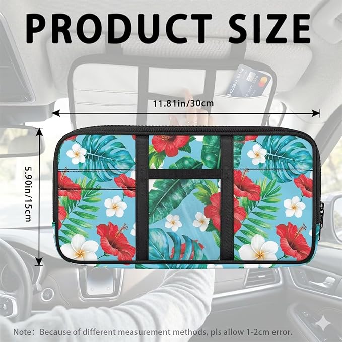 Tropical Plants Car Sun Visor Organizer Anti Slip Sun Visor Organizer with Multi-Pocket Cars Interior Accessories Easy to Store Universal for Cars SUV
