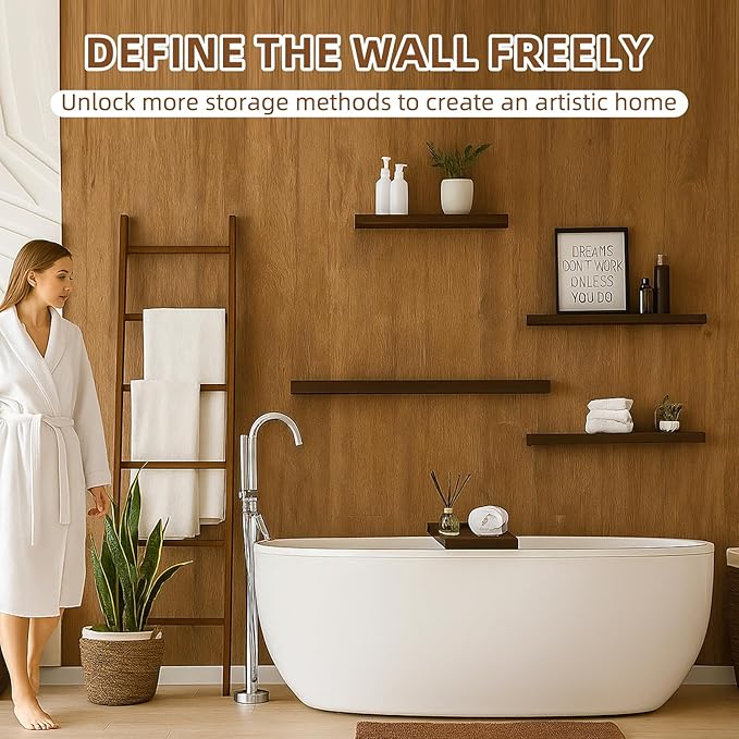 Floating Shelves for Wall, 23.6 inch Long Set of 3 Wood Rustic Wall Mounted Shelves, Display Shelf with Invisible Heavy, Larg