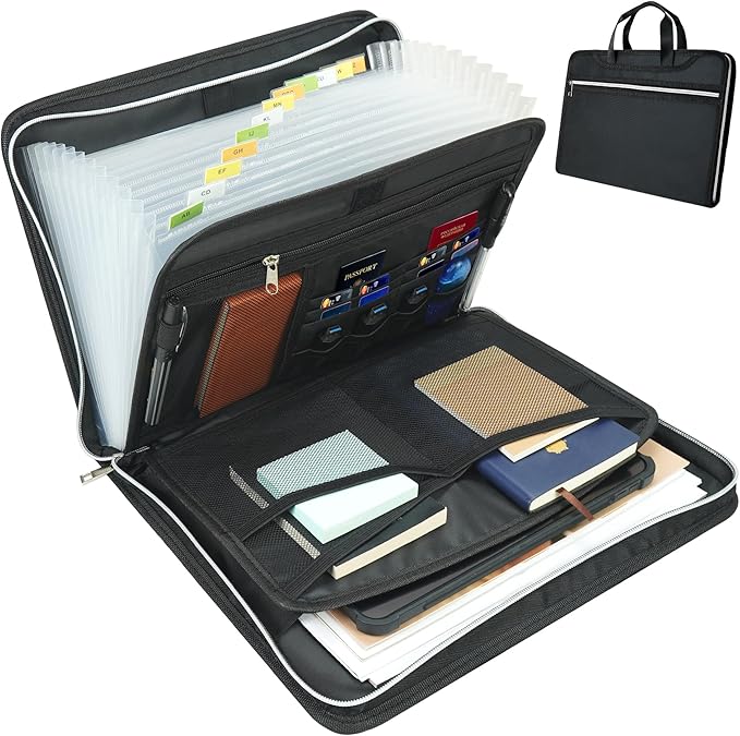 Accordion File Organizer,Fireproof Safe Document Bag,Expanding File Folder Tote Bag with Multi Pockets,Home Travel Fire Safe 