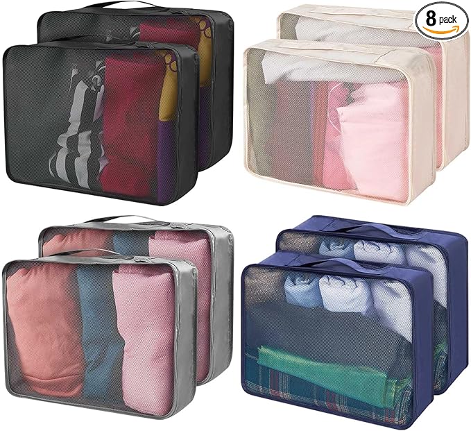 Silkfly 8 Pcs XL Packing Cube for Travel Luggage Organizer Suitcase High Capacity Large Packing Bag Bulk Reusable Mesh Travel