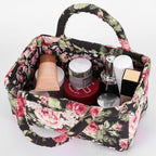 Small Storage Basket Organizer, Mini Fabric Floral Storage Baskets with Handle, Quilted Portable Collapsible Storage (L)