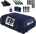 Mockins 30 Cu Ft Navy Car Rooftop Cargo Carrier Bag | 60"x43"x20" Weatherproof 500D Vinyl Car Roof Bag Cargo Carrier for Top of Vehicle | Vehicle Soft-Shell Carriers w/Roof Mat, Lock, Hooks & Straps