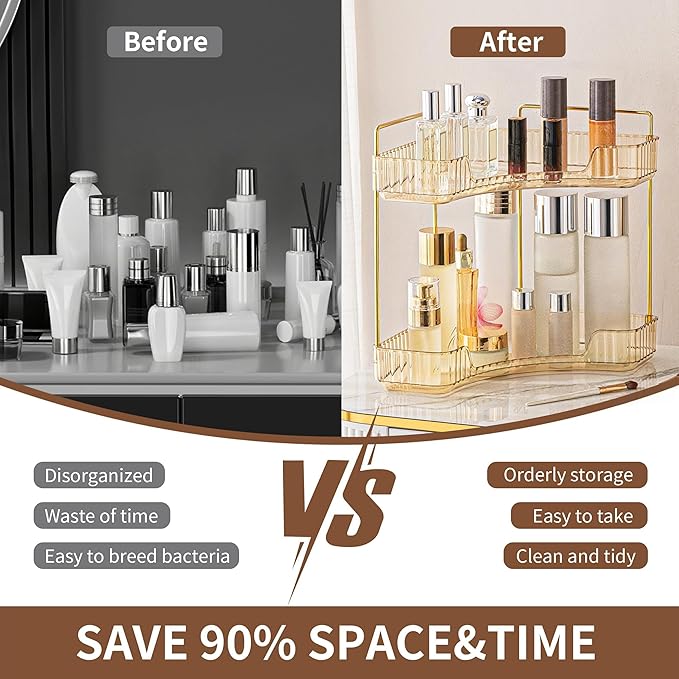 YCIA&DONE Corner Bathroom Counter Organizer, Makeup Organizer for Vanity, Skincare Cosmetic Perfume Tray, Corner Countertop S
