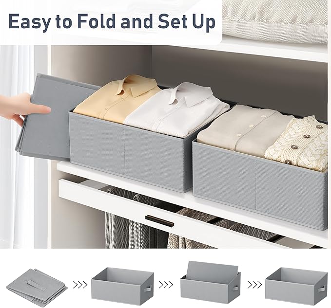 DIMJ Closet Storage Bins 6 Pack - Fabric Storage Baskets for Shelves, Large Clothes Organizers with Handles, Trapezoid Shelf 