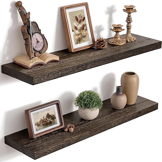 30 Inch Floating Shelves for Wall, 8"D High End Solid Hardwood Shelves for Decor Storage, Rustic Wall Shelves with Invisible 