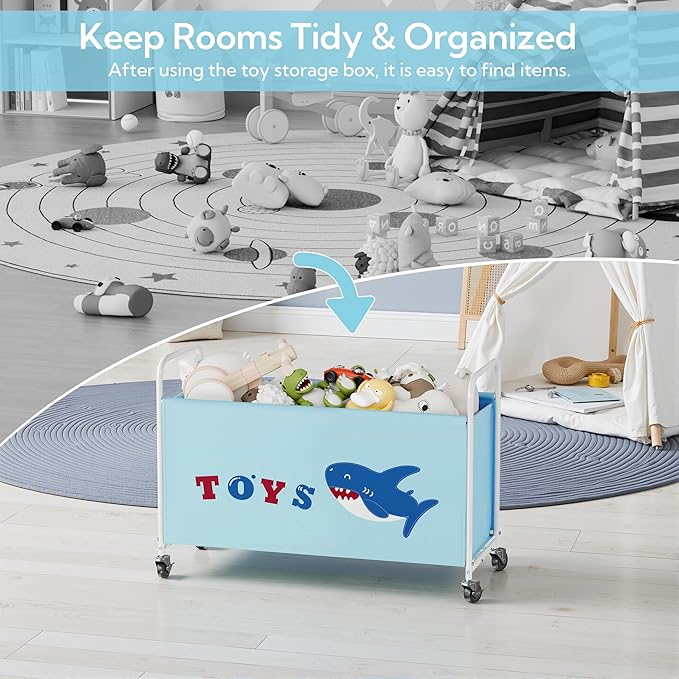 GRANNY SAYS Toy Box for Boys, Large Toy Chest Storage with Wheels, Metal Kids Toy Storage Organizer for Stuffed Animals, 135L