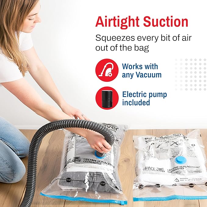10-Pack Variety Vacuum Storage Bags for Comforters, Blankets & Clothes – Vacuum Sealed Compression Bags with Hand Pump – Spac