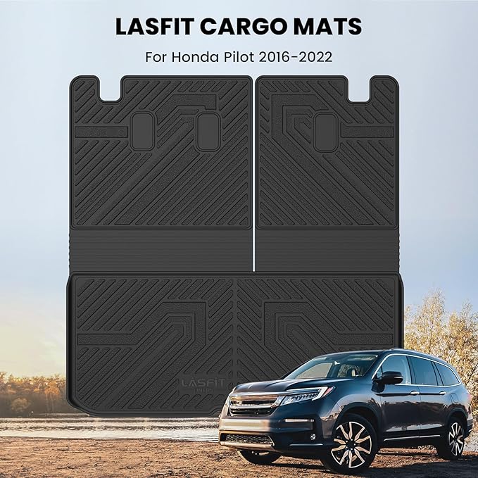 LASFIT Cargo Mat with Backrest Mat for Honda Pilot 2016-2026, Split & One-Piece Foldable Seating TPE Custom Fit Trunk Mat Cargo Liner with Seatback Mat Accessories, Black