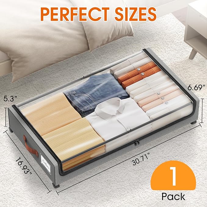 Under Bed Storage with Wheels 1Pack Underbed Storage with Clear Window&Label Under Bed Drawers Large Capacity Rolling Under B