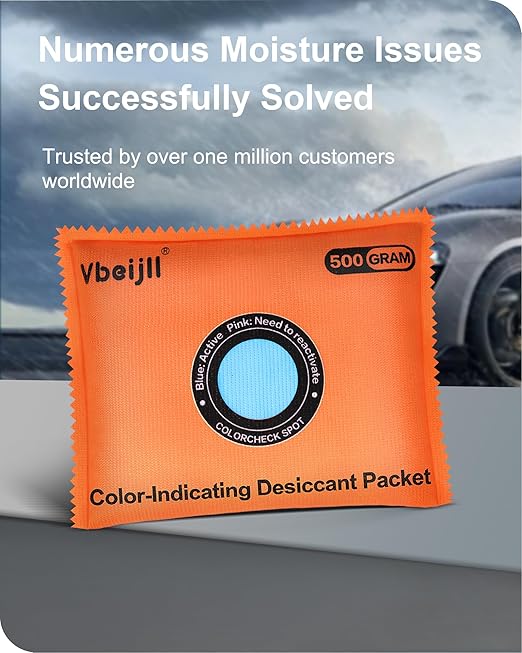 500 Gram (2 Pack) Color-Indicating Desiccant Packs for Storage, Rechargeable Silica Gel Packets, Dehumidifier for Cars, Gun