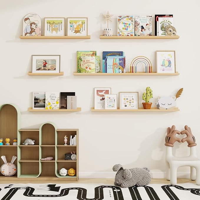 Picture Ledge Shelf, Floating Shelves Set of 2, 40 Inches Solid Wood Nursery Book Shelves for Toys Storage, Kids Bookshelf Wa