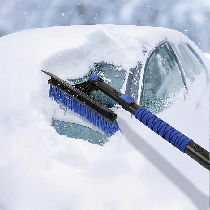 Snow Joe 45" Multi-Purpose Ice Scraper and Extendable Snow Brush for Car Windshield with Foam Grip and 360-Degree Pivoting Brush Head, SJEG-SB45S
