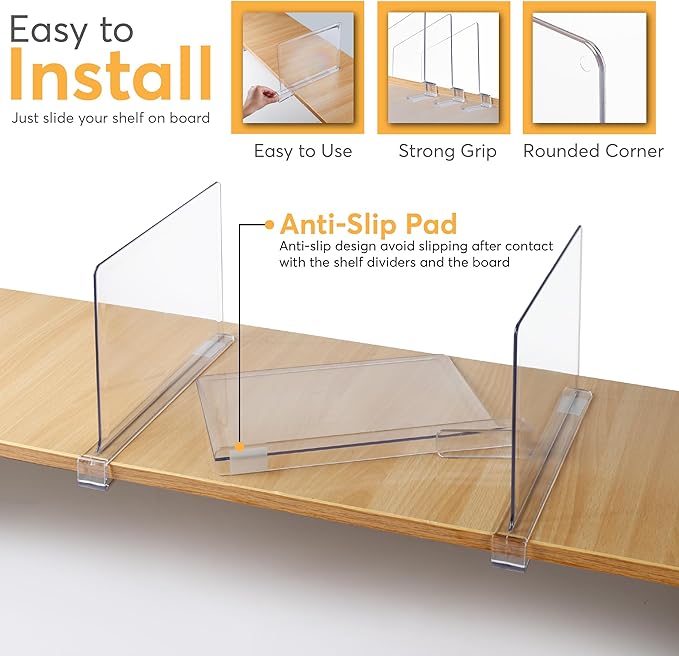 12 Pack Acrylic Shelf Dividers for Closet 11x7.9 Inch – Acrylic Dividers for Shelves Clear Closet Shelf Separators for Purses