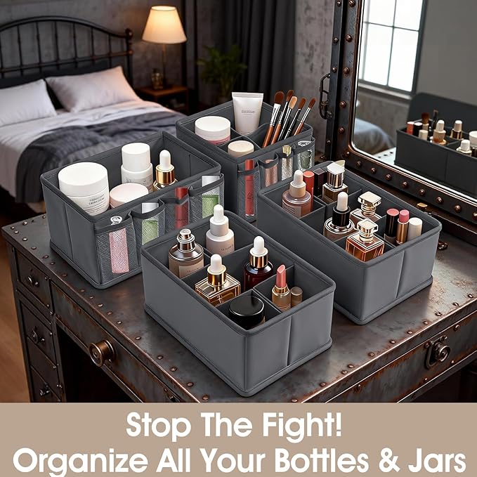VERONLY Cosmetic Storage Bins Makeup Organizer, Adjustable Multifunction Storage Box Desk Drawer Divider for Makeup Brushes, 