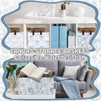 Boao 3 Pcs Blue Bow Storage Bin Collapsible Large Storage Baskets for Gifts Empty Candy Holiday Decor Canvas Laundry Basket F