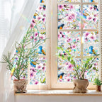 Niviy Bird Stained Glass Spring Summer Window Clings, Flowers Decor Bird Window Strike Prevention, Static Cling Stickers, Windows Tint for Home Bathroom (16.93 x 39.37inch)