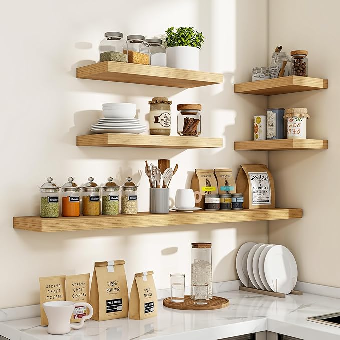 48 Inch Floating Shelves, 3D Textured Wood Grain, 48"x9.25"x1.5" Inch Deep Floating Shelves for Wall, Wooden Shelves for Bath