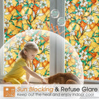 Coavas Decorative Window Privacy Film, Heat Control Sun Blocking Stained Glass Window Film, Floral Design Static Cling, Non Adhesive Windows Tint for Bathroom Front Door(Vinyl, 35.4" x 78.7 ")