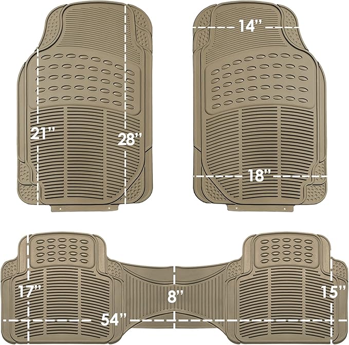 FH Group Car Floor Mats - Heavy-Duty Rubber Floor Mats for Cars, Universal Fit Full Set, Trimmable Automotive Floor Mats, ClimaProof Floor Mats For Most Sedan, SUV, Truck Floor Mats Beige