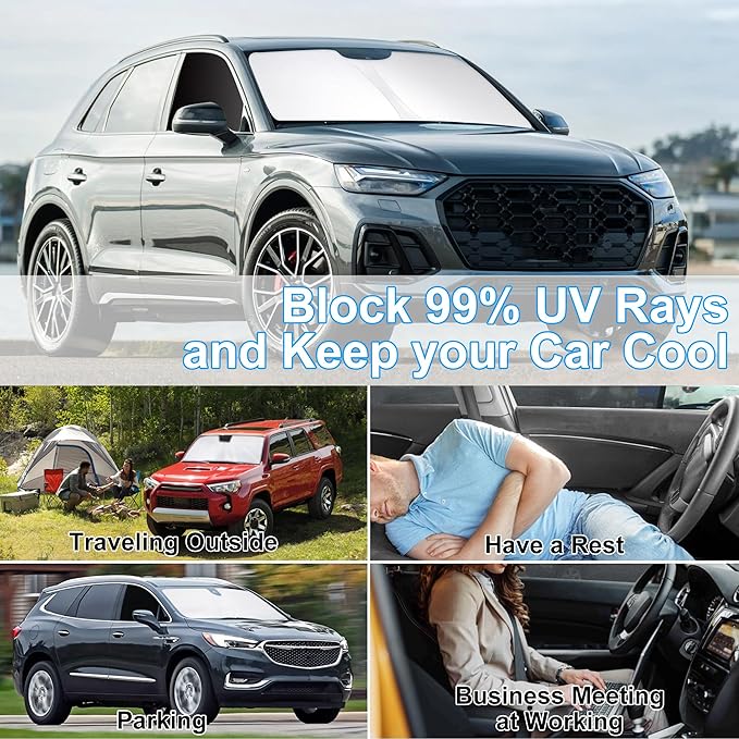 3PCS Car Window Shades Front Windshield Sun Shade Foldable Window Shade Custom Fit for 2019-2024 Audi Q5 Accessories Car Shades for Front Windows Anti-UV Rays Block Heat
