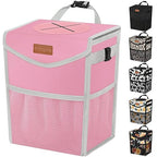 Car Trash Can with Lid, Cute Leakproof Car Trash Garbage Bag Hanging Vehicle Trash Bin Small Portable Automotive Garbage Cans Organizer for Back/Front Seat(Trapezoid,Pink