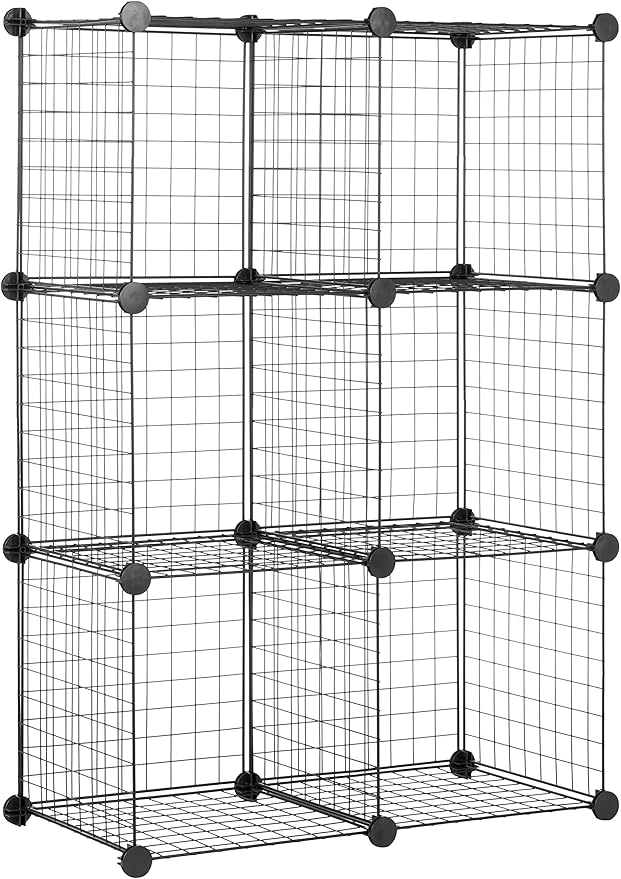 Amazon Basics 6 Cube Wire Grid Storage Organizer, Stackable Cubes, Cubby Bookcase, Display Shelf, 14" D x 14" W x 14" H, Blac