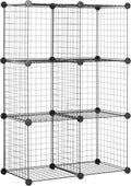 Amazon Basics 6 Cube Wire Grid Storage Organizer, Stackable Cubes, Cubby Bookcase, Display Shelf, 14" D x 14" W x 14" H, Blac