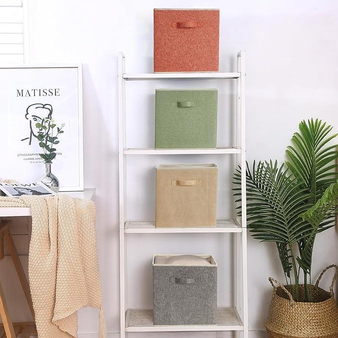 Storage Cube Organizer Bin 13" x 15" x 13" Large Boxes Fabric Basket with Handles for Organizing Shelves Closet Clothes 4 Col