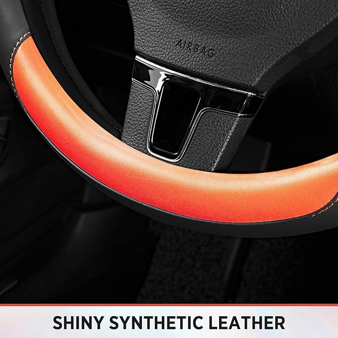 Road Comforts Steering Wheel Cover – Breathable Leather Steering Wheel Cover, Anti-Slip Grip, Universal Fit 14.5” to 15”, Hea