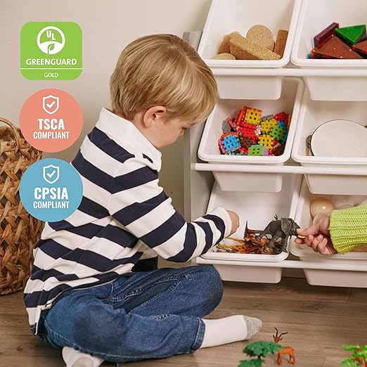ECR4Kids 3-Tier Organizer with 9 Bins, Toy Storage, Grey/White