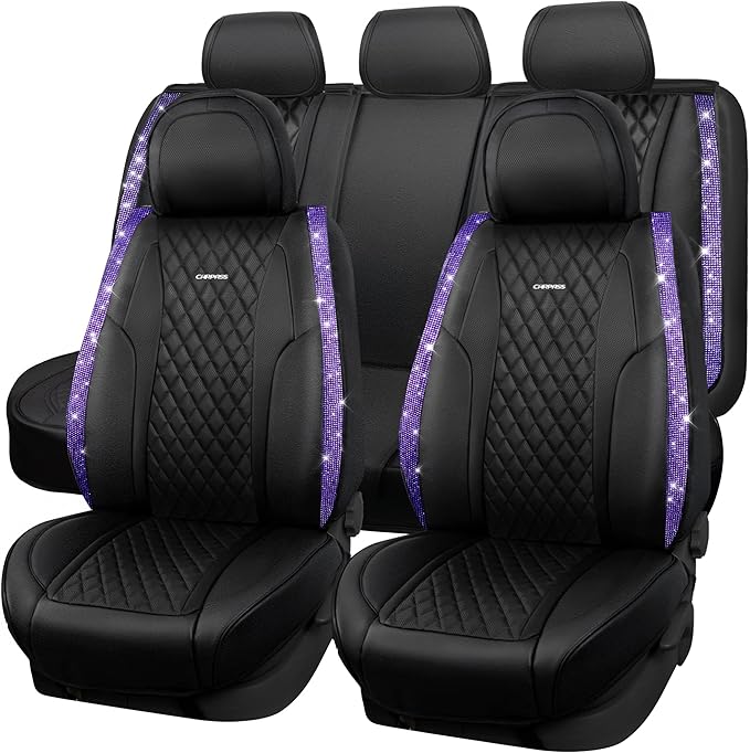 CAR PASS Bling Nappa Leather Car Seat Cover for Full Set Universal Luxury Waterproof Heavy-Duty Anti-Slip Cushioned Fit for S