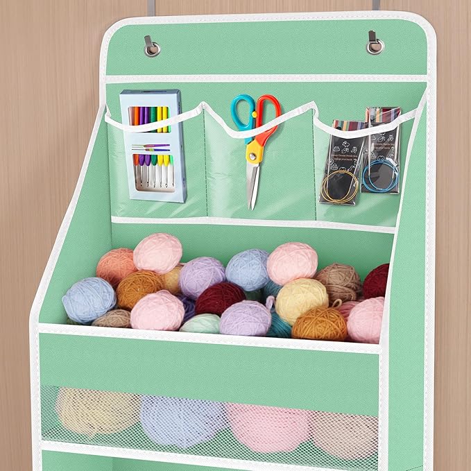 Univivi 6-Shelf Over Door Hanging Organizer Fabric Baby Door Storage with 5 Large Pockets and 3 Small PVC Pockets Wall Mount 