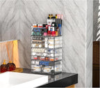 Acrylic Clear Makeup Organizer Countertop,Stackable Skincare Organizer for Vanity With 11 Drawer,Large Plastic Desk Accessori
