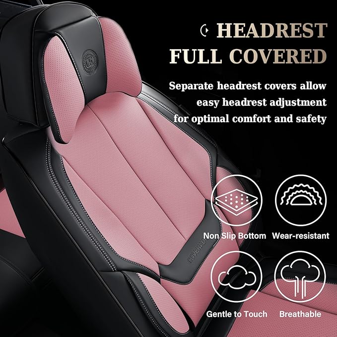 Coverado Universal Seat Covers Front, Universal Seat Covers for Cars, 2-Pack Waterproof Nappa Leather Car Seat Covers with He