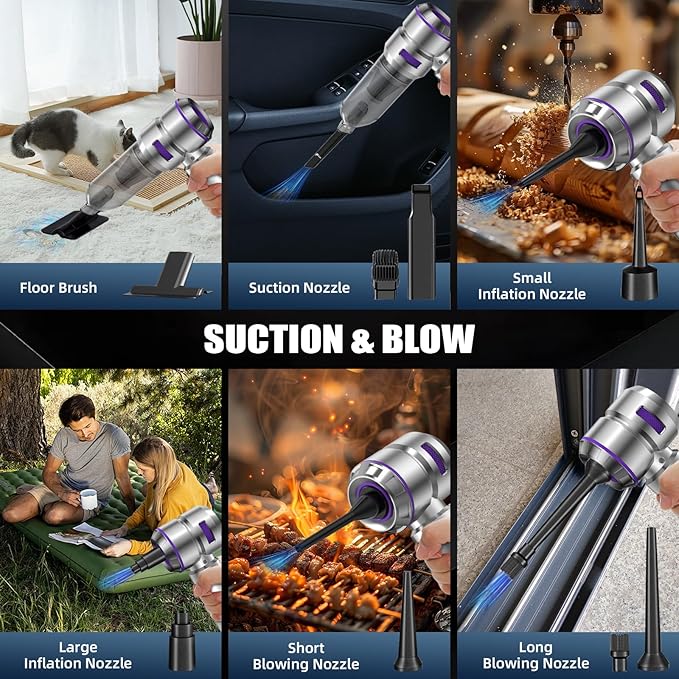 Car Vacuum Cleaner High Power - 22000PA Portable Car Vacuums 4 in 1 Compressed Air Duster & Blower Hand Held Vacuum Cordless 