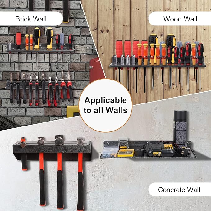 AHOWPD Screwdriver Organizer, Metal Plier Organizer Hammer Rack Screwdriver Holder Hand Tool Organizer and Storage Rack Wall 