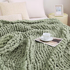 Admitrack Chunky Knit Blanket Throw, 100% Hand Knit Chenille Throw Blanket for Sofa & Home Decor, Soft and Cozy Knitted Throw