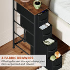Somdot Narrow Dresser with 4 Drawers, Slim Storage Chest of Drawers with Removable Fabric Drawers for Closet Small Spaces Bat