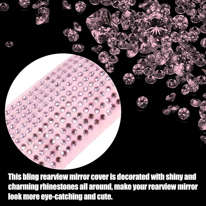X AUTOHAUX Mirror Accessories Charm Shining Car Rear View Mirror Decorative Cover Faux Crystal Rhinestone Car Interior Trim for Women Pink