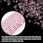 X AUTOHAUX Mirror Accessories Charm Shining Car Rear View Mirror Decorative Cover Faux Crystal Rhinestone Car Interior Trim for Women Pink